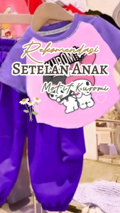 Setelan Anak Perempuan Model Kaos dan Celana Cargo Motif Kuromi Usia 1-6 Tahun - Fashion Anak Terbaru