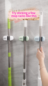 Ecoco Mop Hook Rack Wall Hanging Punch-Free Bathroom Strong Adhesive Clip Broom Clip Mop Storage Rack