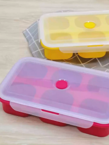 NEW Silicone Freezer Tray Soup 4 Cubes Food Freezing Container Molds With Lid Frozen Packaging Box