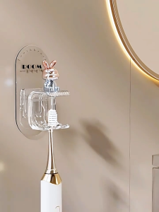 ที่ใส่แปรงสีฟันสไตล์กระต่าย ที่ใส่แปรงสีฟันที่วางแปรงสีฟัน กล่องเก็บอุปกรณ์อาบน้ำ ชั้นวางของในห้องน้ำติดผนัง แปรงสีฟันติดผนัง