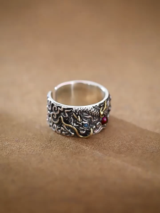 Cincin Naga Chiba Gaya Retro Vintage Pria Model Terbuka