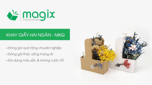 MKQ1T - 17.5x8x9 cm - 100 Khay giấy 2 ngăn quai xách màu nâu siêu chắc hộp giấy 2 ngăn chống thấm đựng ly nước và hoa