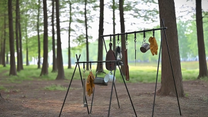 CampBoost SHINETRIP Triangle Hanging Rack Tripod Drying Rack Cookware Shelf Rack Hook Kitchen Organizer Storage Camping