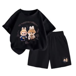 Set Bộ Dành Cho Bé size từ 10-55kg Vải thun Cotton Mềm Mịn Co Giãn Hình Labubu cặp Đôi đội mũ cute