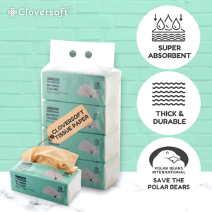 ❤️Cloversoft Official Unbleached Bamboo Facial Tissues 2 Ply [Bundle of 4 packs x 150 sheets]