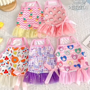 🇹🇭พร้อมส่ง🇹🇭 🌸🩷💕เดรสสายเดี่ยวขอบชมพู น่ารัก แต่งระบายชีฟอง ติดโบว์ FOR PET เสื้อผ้าสัตว์เลี้ยง สุนัข หมา แมว