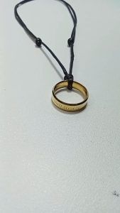 Kalung Tali Hitam Liontin Cincin Titanum Gold Ukir Nama
