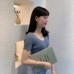 ATASAN RAJUT KNIT V-NECK LENGAN PENDEK POLOS KOREAN STYLE WANITA DEWASA TERBARU