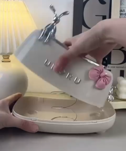 Spring Tissue Box Holder Round Edge With Ribbon + Rabbit Ornament