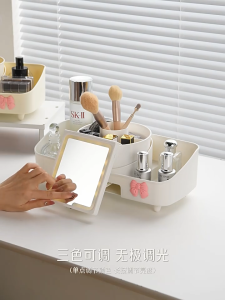 【D355】Kaca Makeup Cantik dengan LED Rechargeable LED Beauty Makeup Mirror Cosmetic Storage Box Makeup Organizer Beauty Light Cosmetic Case
