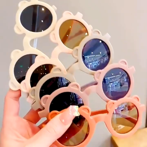 Cute Kids Sunglasses Foldable Fashion Bear Ears Kids Sun Glasses Outdoor Vintage Sun Glasses UV Protection Boys Girls Protect Eyes Sunglasses Children