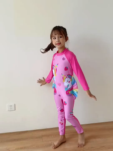 【COD&Local】New Kids Swimsuit 1pc Longsleeve Rashguard w/Swimwear Cap Dri-fit For Girls Fashion Unicorn Design Long pants For Childrens 3-12 Years Old