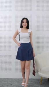 [NHẬP MÃ NOVFALAZSOCIAL02 GIẢM 40K ĐƠN 199K  ] Chân váy kiểu chữ A kaki xanh đậm phối xếp li