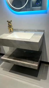 [SG SELLER]Luxury Bathroom Cabinet Smart Mirror Cabinet Set Bathroom Vanity Set Toilet Wash Basin Double-Layer Marble Cabinet