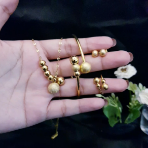Set Perhiasan Titanium Wanita Gold Motif Boba Anti Karat Xds76