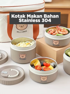 Dejavu Lunch Box Stainless Steel 304 400ml/600ml Kotak Bekal Anti Tumpah Tempat Makan Lucu Simple HMB108