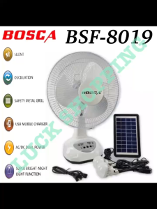 BOSCA 12 Inch AC/DC Solar Rechargeable Fan Desk Fan Box Fan with LED Light BSF-8019
