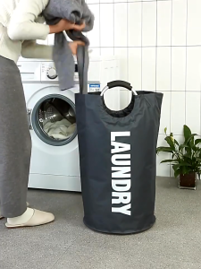 82L Portable Waterproof Dirty Cloth Laundry Basket Bag with Handle