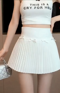 Phong cách hàn quốc nơ váy xếp ly nữ mùa hè mới chống tiếp xúc eo cao chân váy ngắn dễ thương