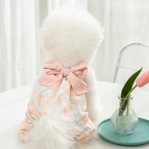 【Value Bundle】 Whisker Dog Clothes Jumpsuit for Shih Tzu Female Bowknot Floral Puppy Birthday Costume Summer Sleeveless Pet Overall Cat Dog Clothing