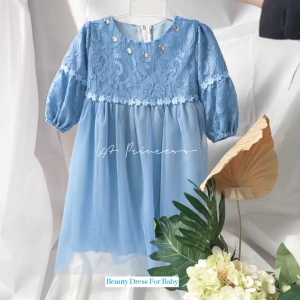 Dress Anak Warna Denim Blue Import 3-4 Tahun Gaun Biru Muda Bayi 0-6-12 Bulan Baju Terbaru Anak Perempuan Perempuan 2025 Kekinian Hari Raya Idul Fitri Baju Biru Denim Gamis Brukat KA136