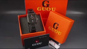 Box Exclusive Big + Paperbag / Jam Tangan Guou Persegi Sisi VA-713SUR / Jam Tangan Fashion Wanita Tali Rantai Diameter 36 cm