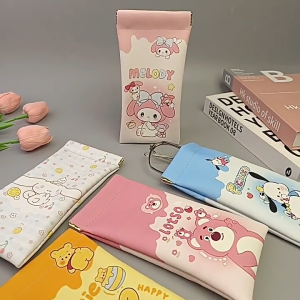 สร้างสรรค์น่ารัก Sanrio Kuromi แว่นตากรณีแบบพกพาป้องกันความดันหนัง PU แว่นตากันน้ําถุงป้องกัน