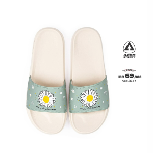 Aerostreet 36-41 Flower Natural Hijau - Sandal Selop Slip On Casual Pria Wanita BABAA
