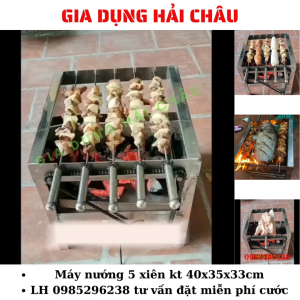 Máy nướng thịt chả lò quay gà vịt mini bếp nướng than hoa quay tự động (tặng kèm 5 xiên đơn và 1 xiên 3 bằng inox)