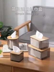 Transparent Tissue Box with Wooden Cover - Nordic Style Napkins Paper Pumping Box - Living Room Bathroom Tissues Storage Box - Waterpoof Tissue Organizers Box