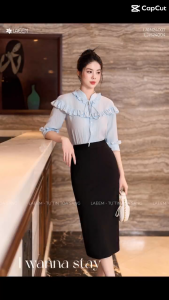 Áo sơ mi chờm vai bèo thiết kế công sở cao cấp Laeem Design LA1N24006 chất liệu vải tơ nhật vân mềm mỏng nhẹ thoáng mát phù hợp mùa hè