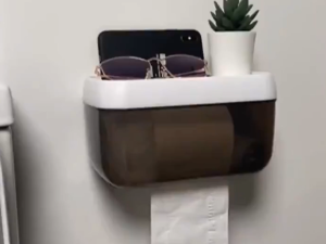 Toilet Paper Storage Rack Punch-Free Wall Mounted Toilet Paper Case Phone Rack Self Hygiene Roll Paper Box Set Transparent Bathroom Tissue Box Table Napkin Holder Bathroom Paper Box Tissue Paper Dispenser