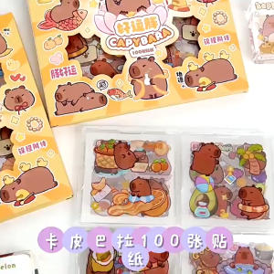 Hộp 100 Tấm Sticker Capybara Hình Dán Chuột Lang Nước Trang Trí Dễ Thương Đồ Chơi Trẻ Em