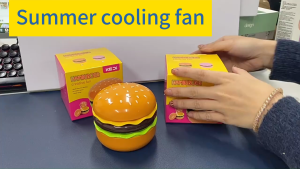 Portable mini electric fan rechargeable USB plug foldable 3-speed fan with makeup mirror creative hamburger shape electric fan ideal as a gift for children