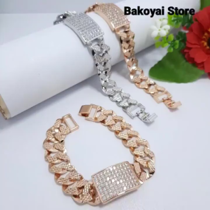 Gelang Tangan Rantai Sisik Plat Kotak Permata Tengah Gold Silver