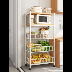 Kitchen Rack With Wheel Rak Dapur Kabinet Dapur Storage Rack Shelf Microwave Oven Rack Storage Shelf Warehouse Rak Besi Serbaguna Bertingkat