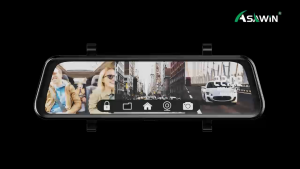 3 Camera Wifi 10 Inch Rear View Mirror Dash Cam 3 Ways Car Camera Asawin H5 Touch Screen Inside And Out Side 3 channels Time-lapse recording Night Vision 24H Park Mode