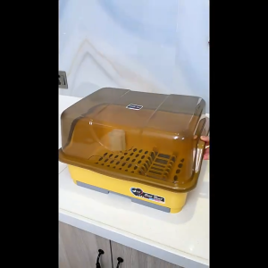 JDEE ที่คว่ำจาน ที่คว่ำจานทรงโค้งมน กล่องเก็บจาน (ดึงถาดรองด้านหน้า - มีฝาปิด) กันฝูดละออง กันแมลง