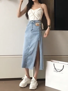 Skirt Jeans blue premium quality denim highwaist Korean style easy to match with everyday look