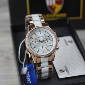 Jam tangan Leopard 2859L tali rantai bulat mata tanggal aktif chrono off analog wanita original