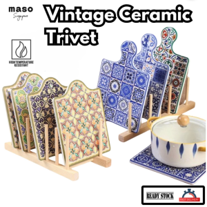 Ceramic Coaster Trivet - Peranakan and Assorted Design | High Heat Resistance | Non Slip Cork Base