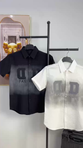 Áo sơ mi nam nữ loang màu thêu chữ nổi DD đẹp sang trọng vải đũi không nhăn- ML Clothing