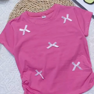 Áo thun bé gái áo nơ bé gái xinh xắn thun cotton 4 chiều mềm đẹp co giãn tốt cho bé 10-27kg