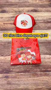 Grosir Kaos + Topi Anak Motif 17 Agustus Kemerdekaan Indonesia Baju Topi Anak Merah Putih HUT RI