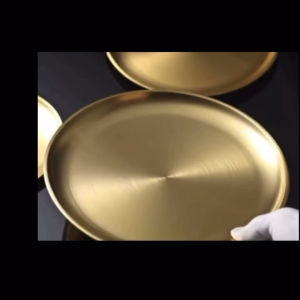 European Style gold dinner plates serving dishes round plate cake tray dessert tableware fruit tray stainless steel golden serving tray western steak round tray stainless steel barbecue plate bone spitting dish shallow tray round edges dishwasher safe
