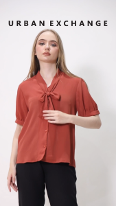 Urban Exchange Anna Terracota Blouse - Blouse Berpita Formal Wanita