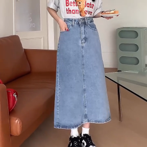 Skirt Jeans Women long premium quality denim blue Korean style causal fashion