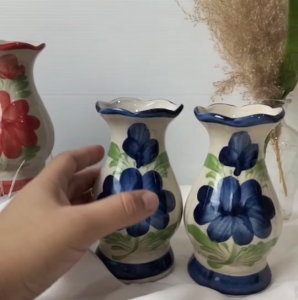 แจกันเซรามิค แจกันดอกไม้ 4นิ้ว - 7นิ้ว ลายดอกไม้ แพ็คคู่ แจกันดอกบัว ทนทาน คุณภาพเกรดA