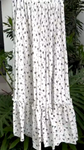 Maxi Skirt Ruffle Flower Rok Plisket Cewek Korea Bahan Hyget Premium