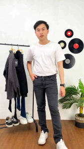ZWECKOUT LABEL - Celana Jeans Panjang Pria Skinny Slim fit Retro Abu Stone